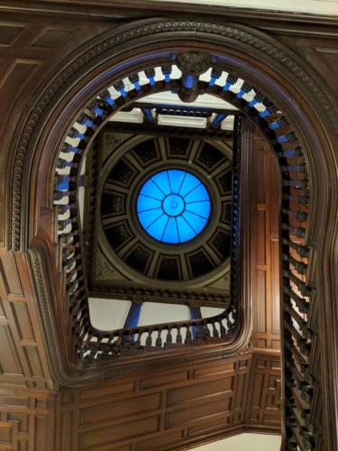 The skyward view from the grand foyer of The Arthur Conan Doyle Centre, built in 1881 as the home of brewer, politician and philanthropist William McEwan.
